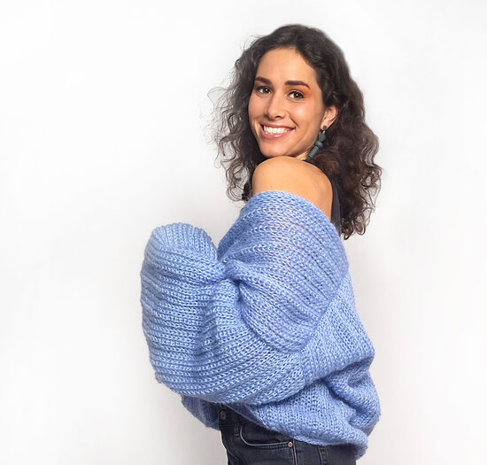 Light Blue Mohair Knit Cardigan: Oversized Bell Sleeve Jacket, code IA17